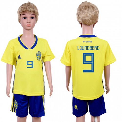 Sweden #9 Ljungberg Home Kid Soccer Country Jersey - Click Image to Close